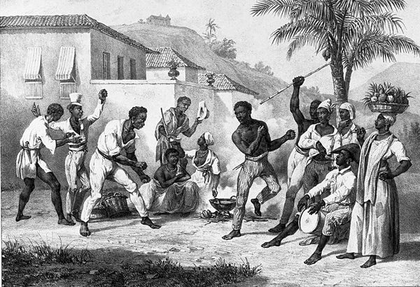 «Jogar capoëra ou danse de la guerre», Rugendas.